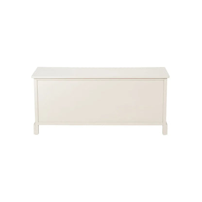 Warm Ivory Pine Wood Low 3 Drawer Storage Unit with Polished Silver Cup Handles back view 48x107x39cm | Click Style