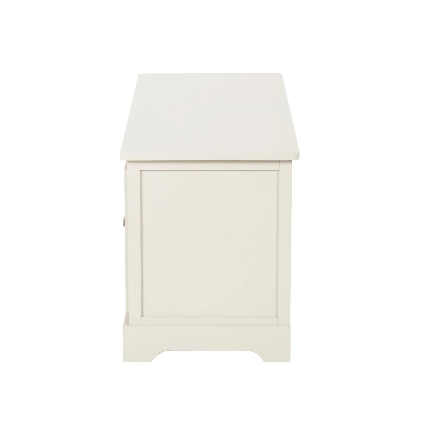 Warm Ivory Pine Wood Low 3 Drawer Storage Unit with Polished Silver Cup Handles side view facing left 48x107x39cm | Click Style