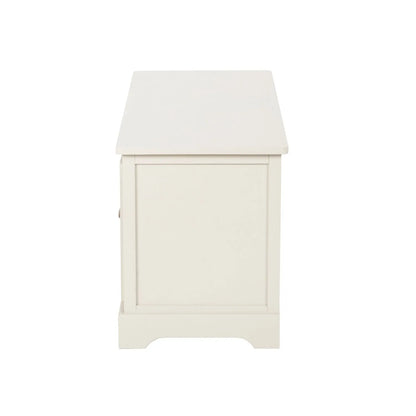 Warm Ivory Pine Wood Low 3 Drawer Storage Unit with Polished Silver Cup Handles side view facing left 48x107x39cm | Click Style