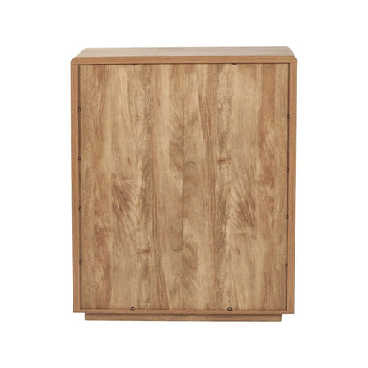 Warm Natural Oak Effect Handleless 5 Drawer Tallboy 116x95x39cm back view | Click Style