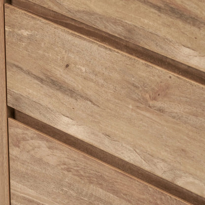 Warm Natural Oak Effect Handleless 5 Drawer Tallboy 116x95x39cm close-up of right side and drawer fronts | Click Style