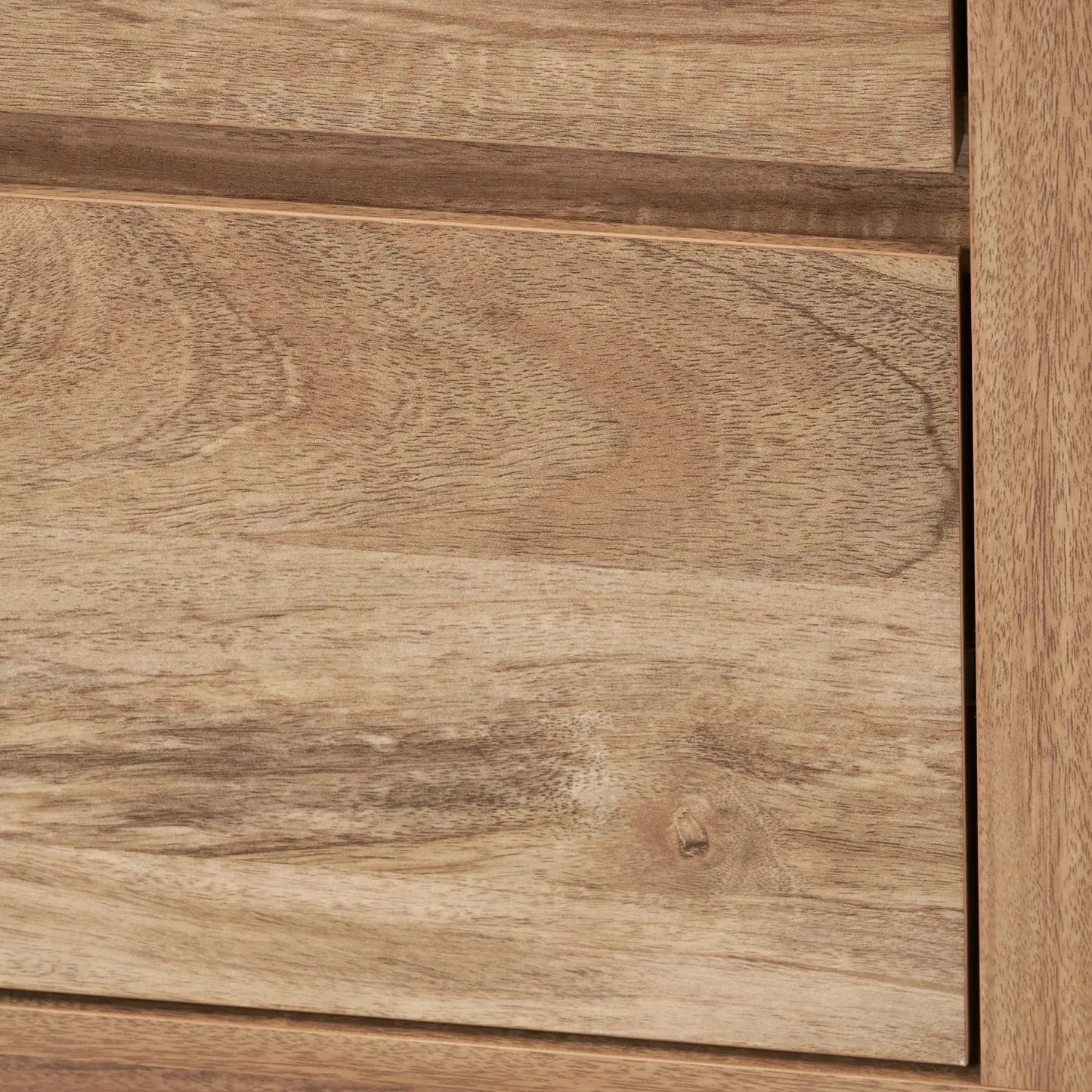 Warm Natural Oak Effect Handleless 6 Drawer Chest of Drawers close-up of bottom right drawer front | Click Style