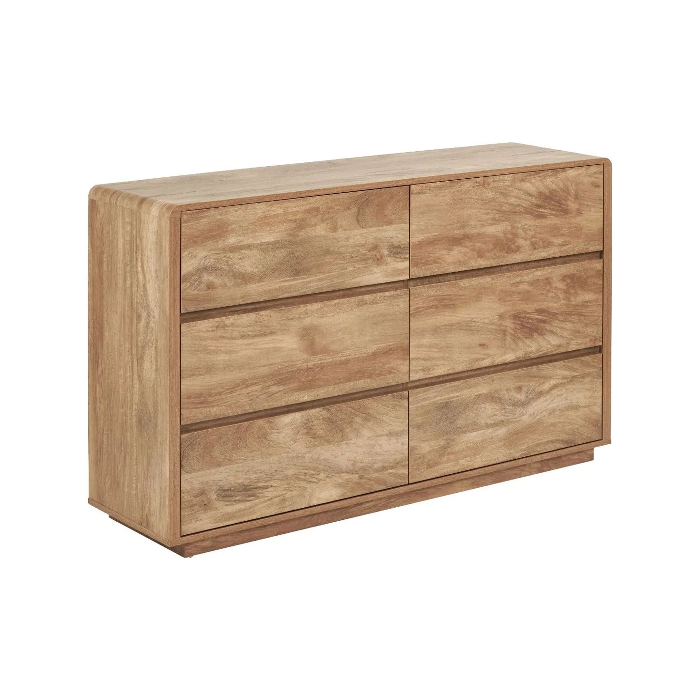 Warm Natural Oak Effect Handleless 6 Drawer Chest of Drawers front and side view angled to the right | Click Style