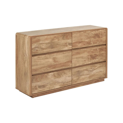 Warm Natural Oak Effect Handleless 6 Drawer Chest of Drawers front and side view angled to the right | Click Style