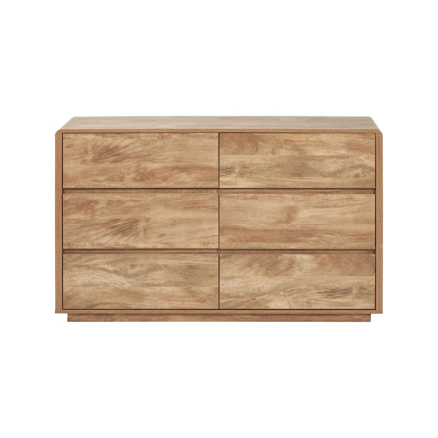 Warm Natural Oak Effect Handleless 6 Drawer Chest of Drawers front view 84x140x39cm | Click Style
