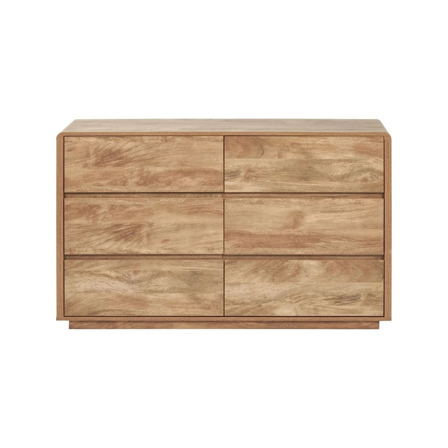 Warm Natural Oak Effect Handleless 6 Drawer Chest of Drawers front view 84x140x39cm | Click Style