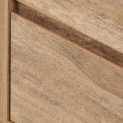 Warm Natural Oak Effect Side Table & Bedside Table with 2 Handleless Drawers 48x50x39cm close-up of left side with partial drawer front | Click Style