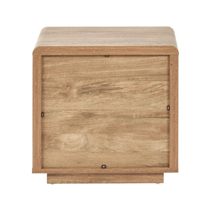 Warm Natural Oak Effect Side Table & Bedside Table with 2 Handleless Drawers 48x50x39cm back view | Click Style