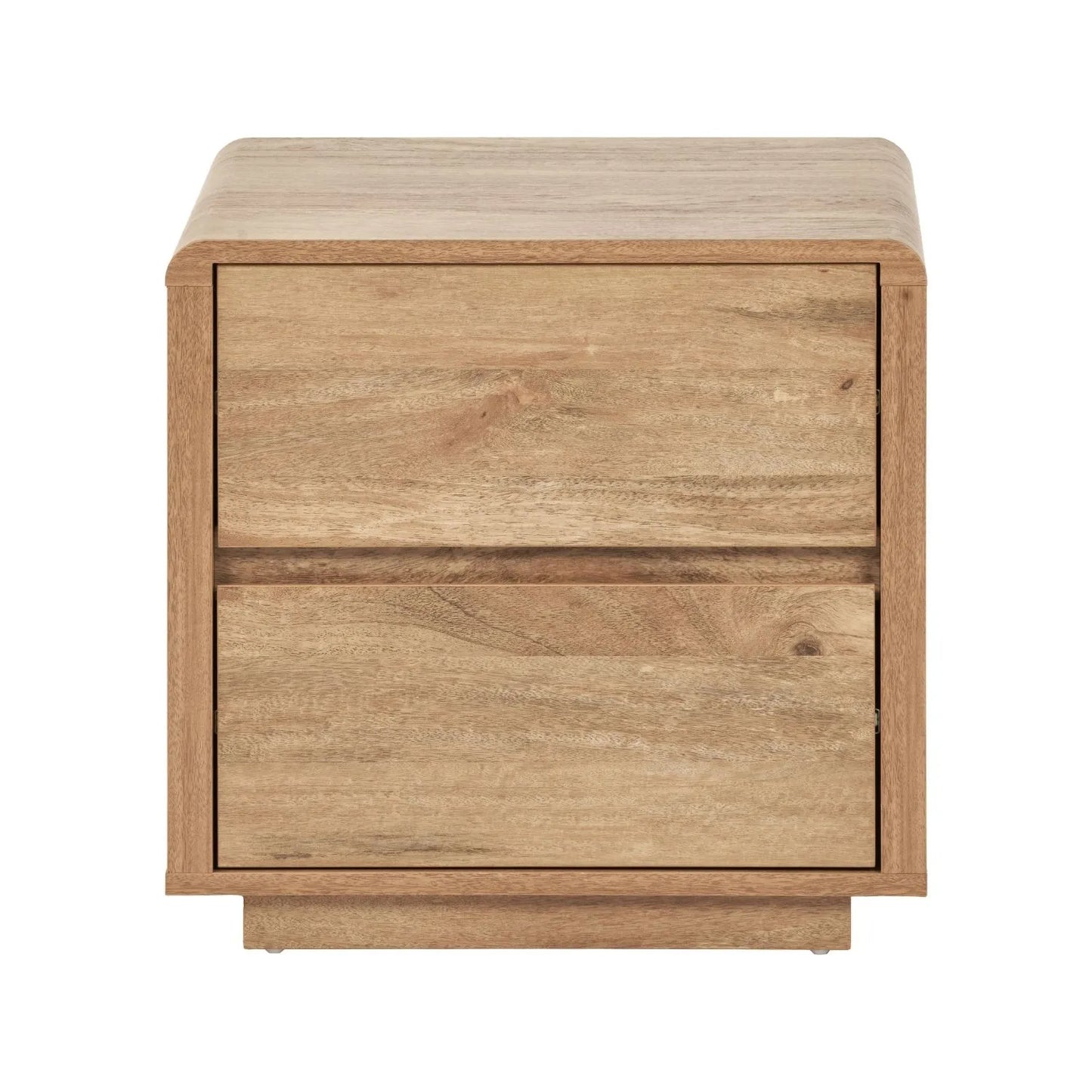 Warm Natural Oak Effect Side Table & Bedside Table with 2 Handleless Drawers 48x50x39cm front view | Click Style