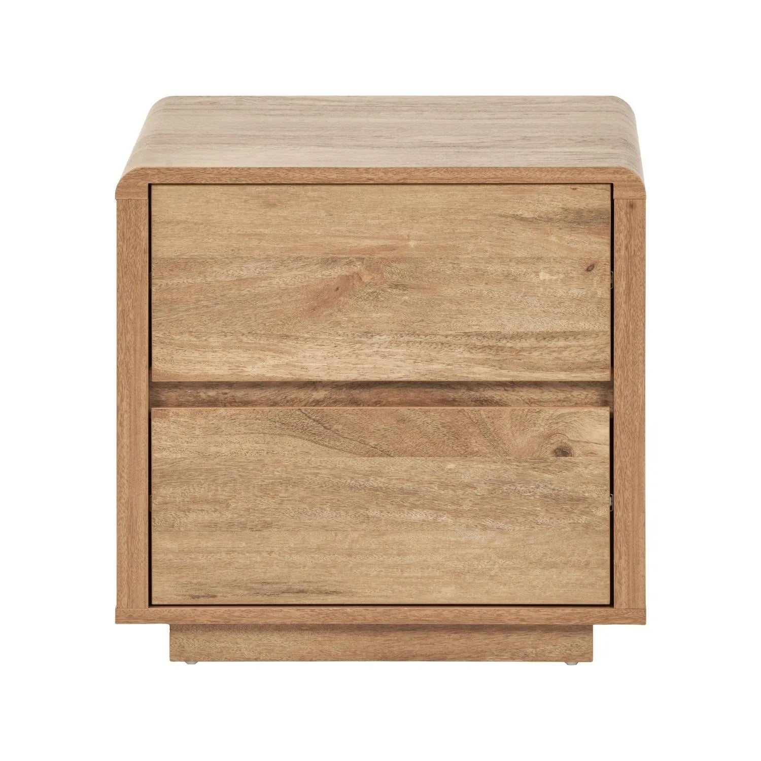 Warm Natural Oak Effect Side Table & Bedside Table with 2 Handleless Drawers 48x50x39cm front view | Click Style