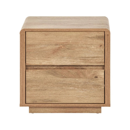 Warm Natural Oak Effect Side Table & Bedside Table with 2 Handleless Drawers 48x50x39cm front view | Click Style