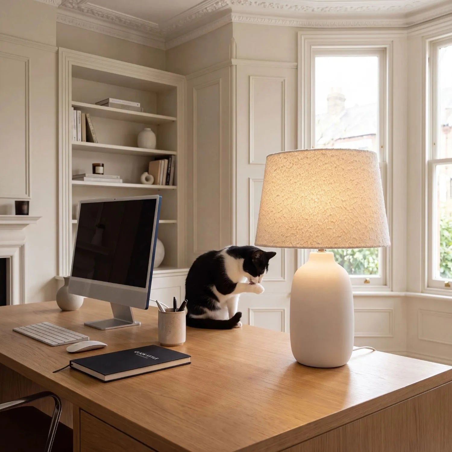 White Bouclé Tapered Lampshade with Teddy Textured Fabric – Soft Cone Light Shade for Ceiling Table and Floor Lamps 30cm/12in - Click Style
