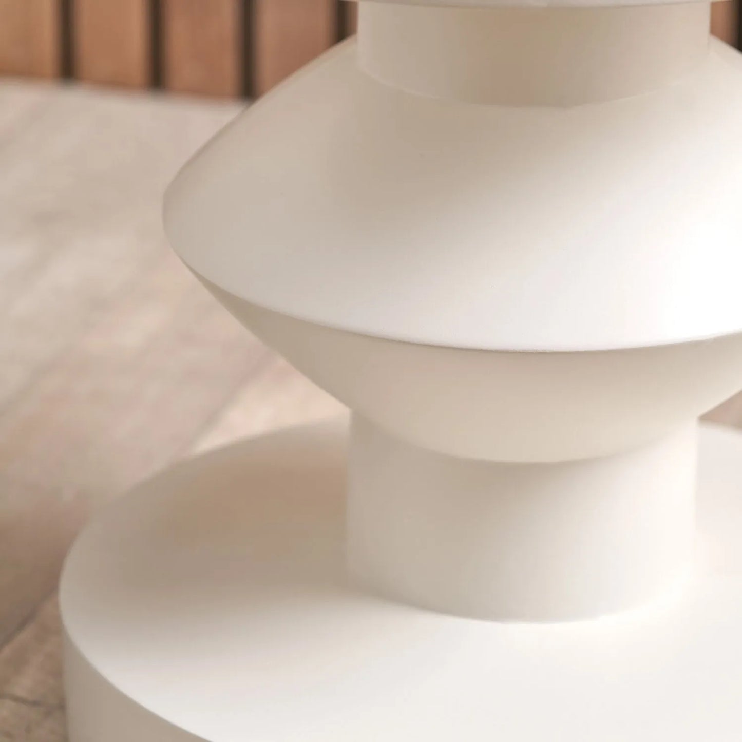 White Fibrestone Sculptural Pedestal Side Table – Modern Round Accent & Occasional Table 50x40x40cm - Click Style