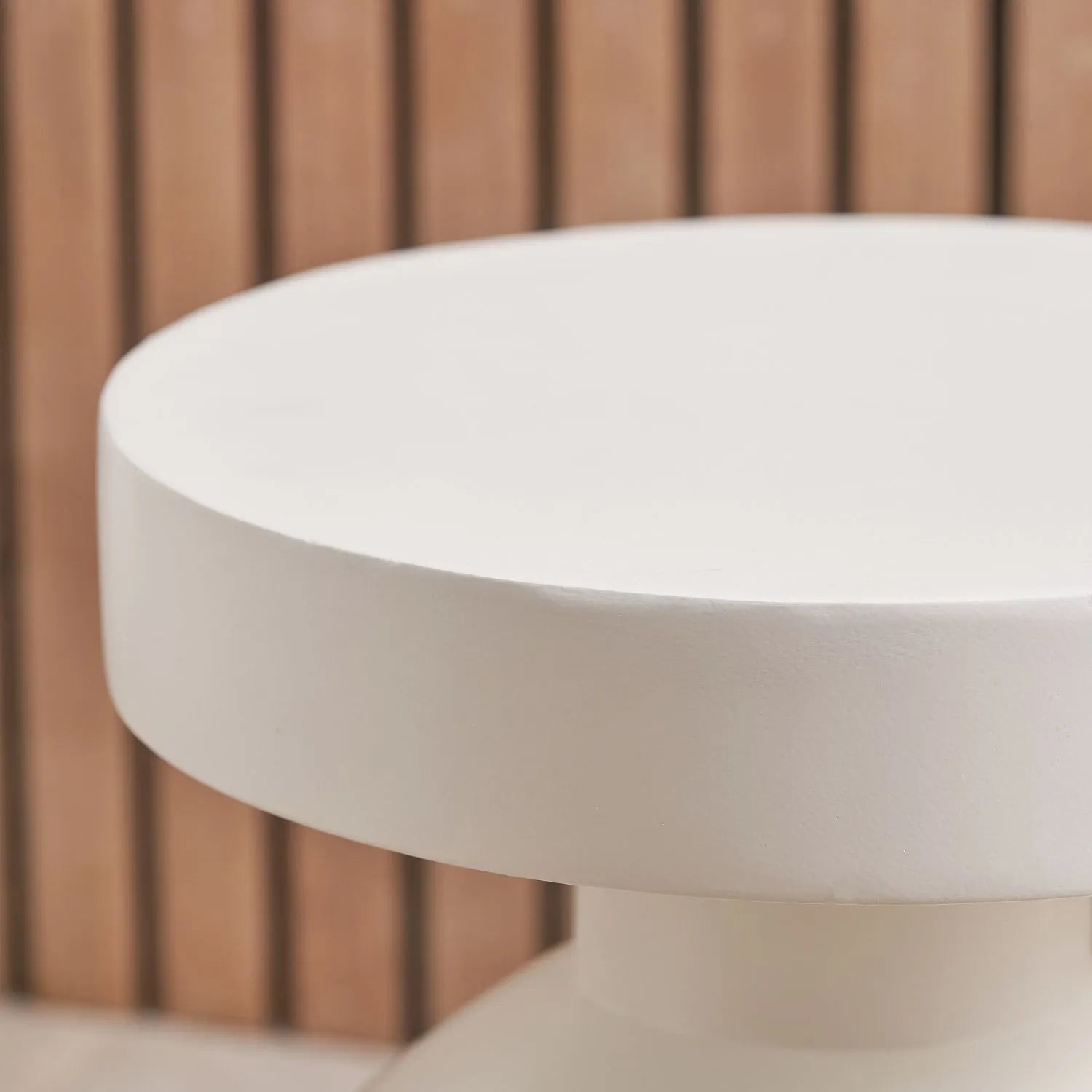 White Fibrestone Sculptural Pedestal Side Table – Modern Round Accent & Occasional Table 50x40x40cm - Click Style