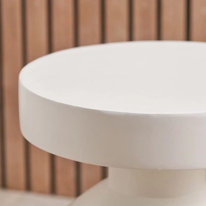 White Fibrestone Sculptural Pedestal Side Table – Modern Round Accent & Occasional Table 50x40x40cm - Click Style