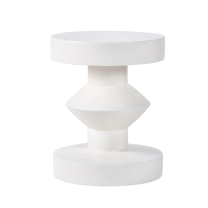 White Fibrestone Sculptural Pedestal Side Table – Modern Round Accent & Occasional Table 50x40x40cm - Click Style