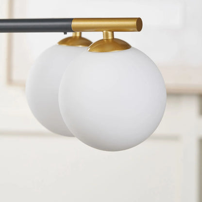 White Glass Orb 5 Light Pendant Ceiling Light with Black & Gold Metal Frame – Modern Pendant for Contemporary Interiors 120x55x55cm | Click Style