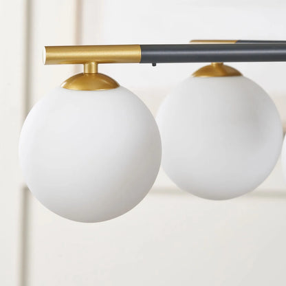 White Glass Orb 5 Light Pendant Ceiling Light with Black & Gold Metal Frame – Modern Pendant for Contemporary Interiors 120x55x55cm | Click Style