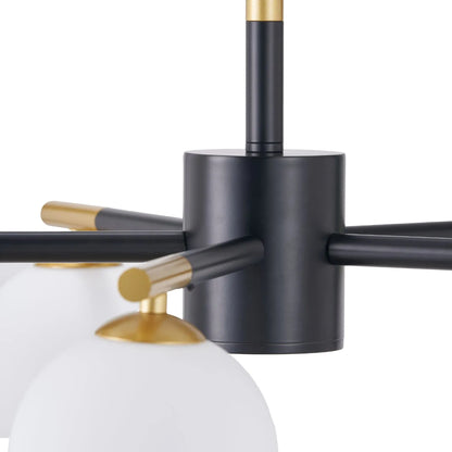 White Glass Orb 5 Light Pendant Ceiling Light with Black & Gold Metal Frame – Modern Pendant for Contemporary Interiors 120x55x55cm | Click Style