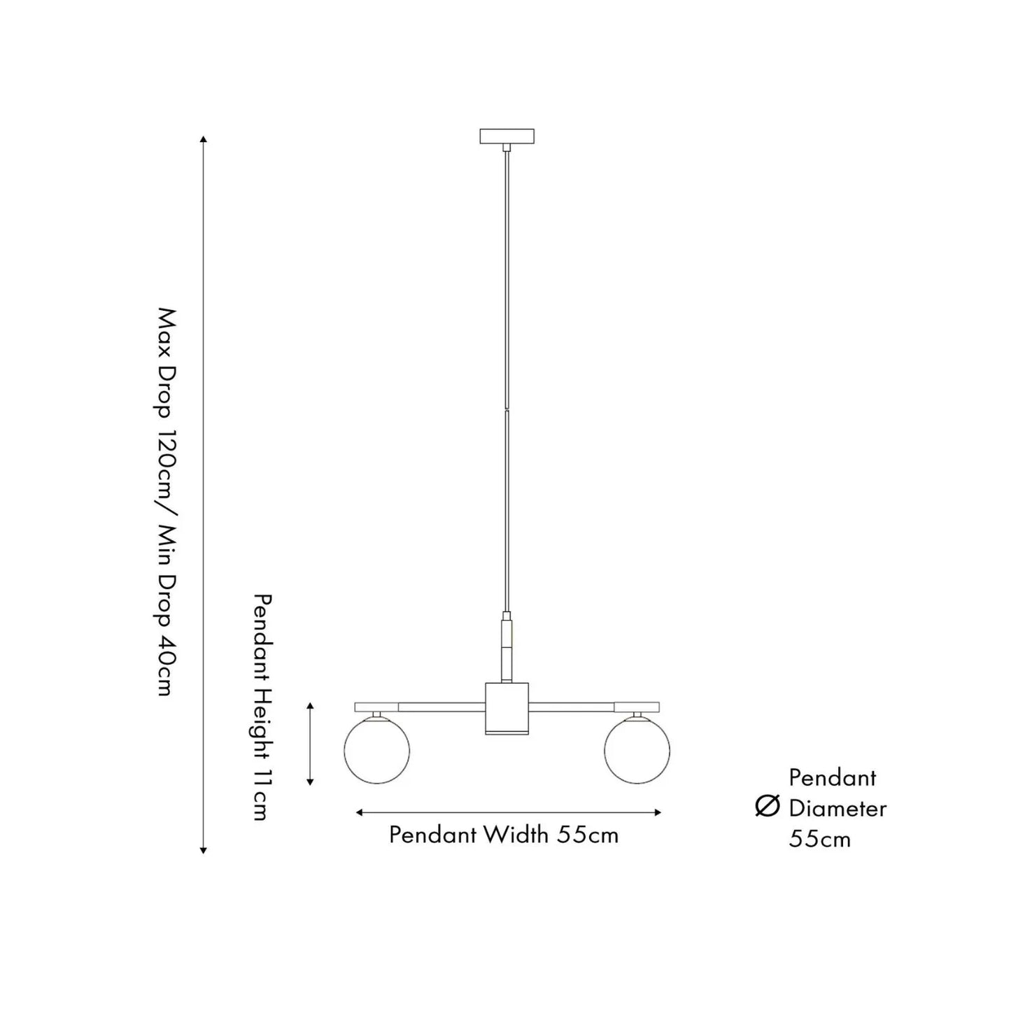 White Glass Orb 5 Light Pendant Ceiling Light with Black & Gold Metal Frame – Modern Pendant for Contemporary Interiors Dimensions 120x55x55cm | Click Style