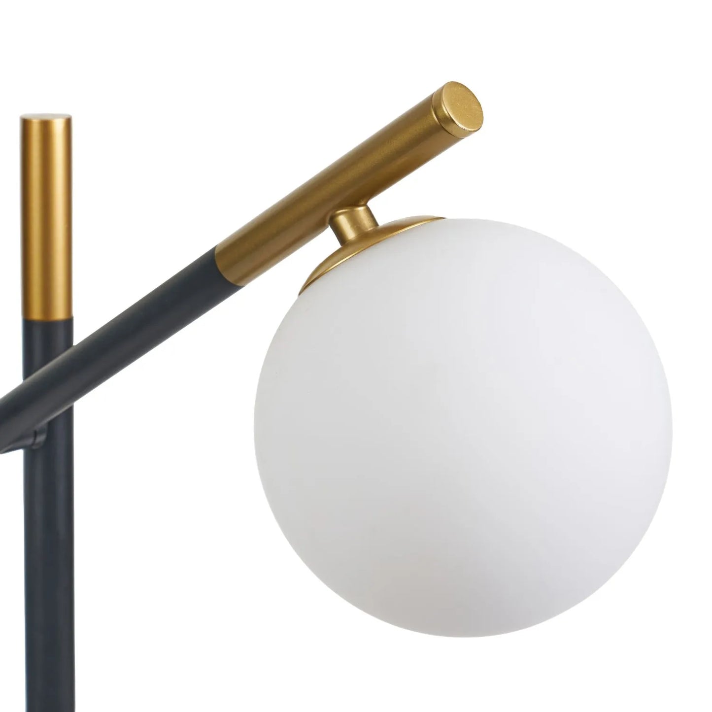 White Glass Orb Shade with Black & Gold Metal Floor Lamp  – Modern Floor-standing Light for Home Decor 144x47x25cm - Click Style