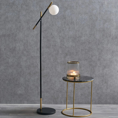 White Glass Orb Shade with Black & Gold Metal Floor Lamp  – Modern Floor-standing Light for Home Decor 144x47x25cm - Click Style