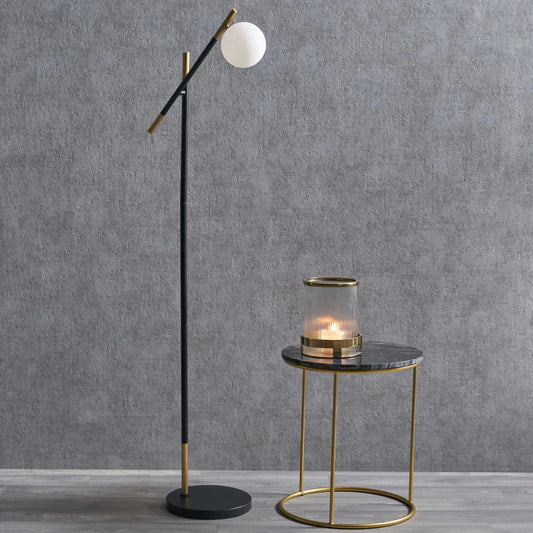 White Glass Orb Shade with Black & Gold Metal Floor Lamp  – Modern Floor-standing Light for Home Decor 144x47x25cm - Click Style