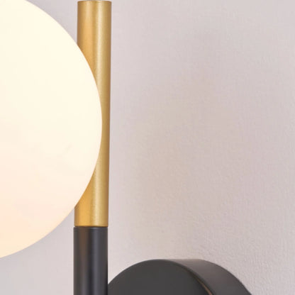 White Glass Orb Shade with Black & Gold Metal Wall Light – Modern Wall Light for Contemporary Interiors 35x11x21cm | Click Style