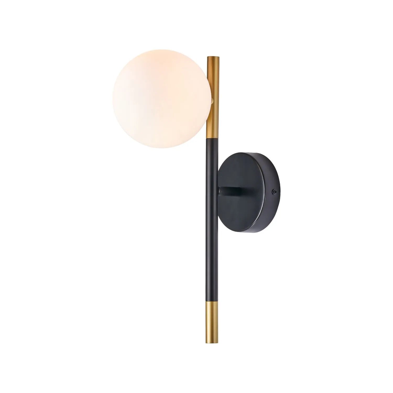 White Glass Orb Shade with Black & Gold Metal Wall Light – Modern Wall Light for Contemporary Interiors 35x11x21cm | Click Style