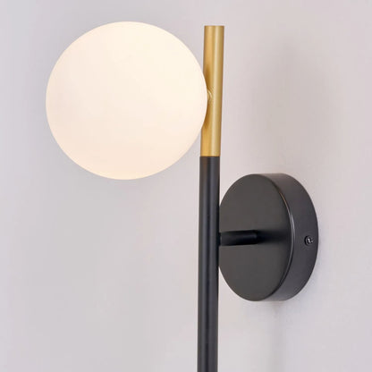White Glass Orb Shade with Black & Gold Metal Wall Light – Modern Wall Light for Contemporary Interiors 35x11x21cm | Click Style