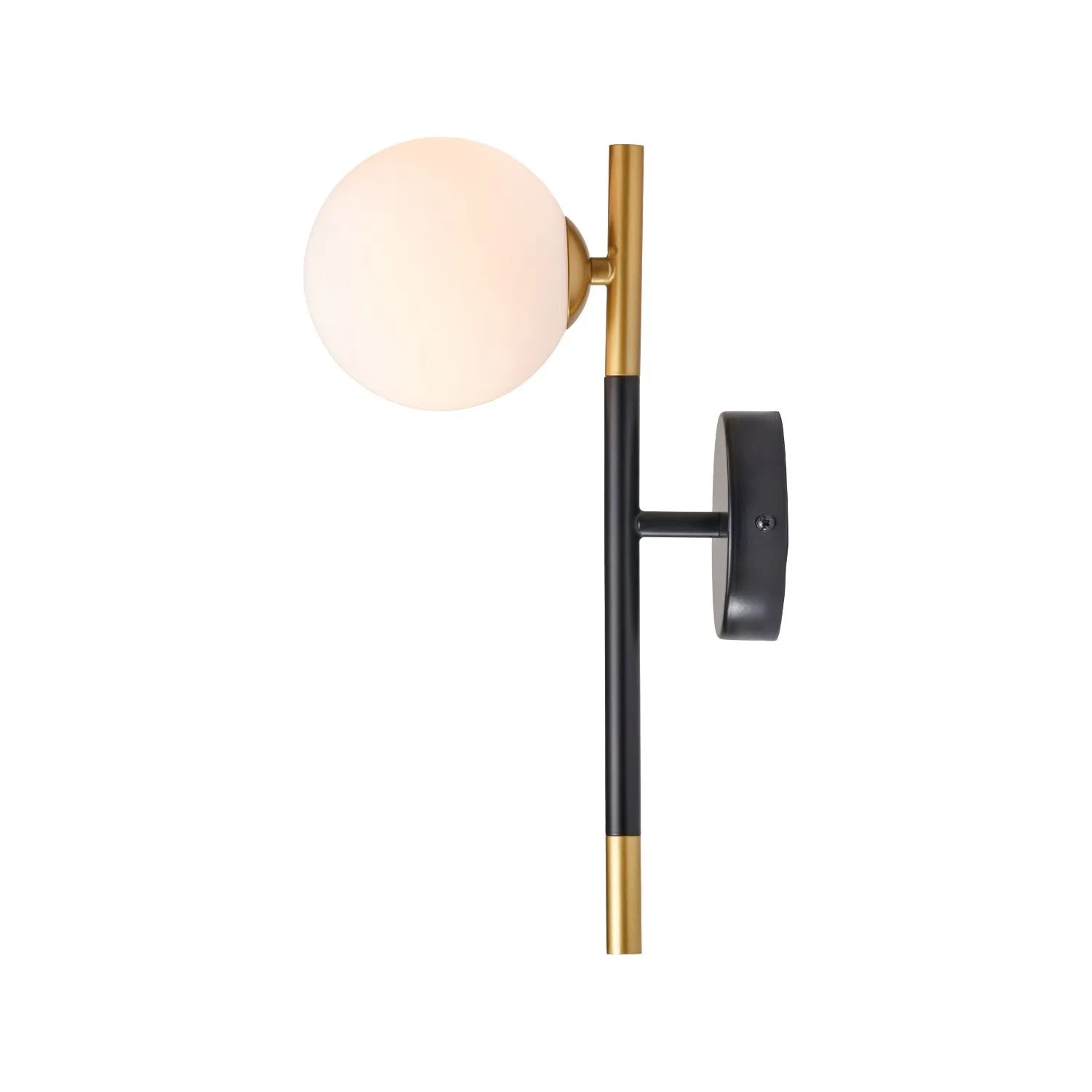 White Glass Orb Shade with Black & Gold Metal Wall Light – Modern Wall Light for Contemporary Interiors 35x11x21cm | Click Style
