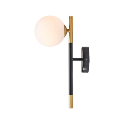 White Glass Orb Shade with Black & Gold Metal Wall Light – Modern Wall Light for Contemporary Interiors 35x11x21cm | Click Style