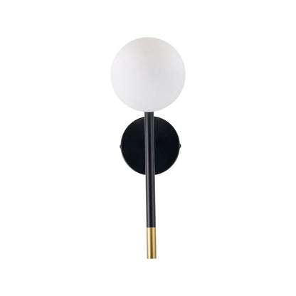 White Glass Orb Shade with Black & Gold Metal Wall Light – Modern Wall Light for Contemporary Interiors 35x11x21cm | Click Style