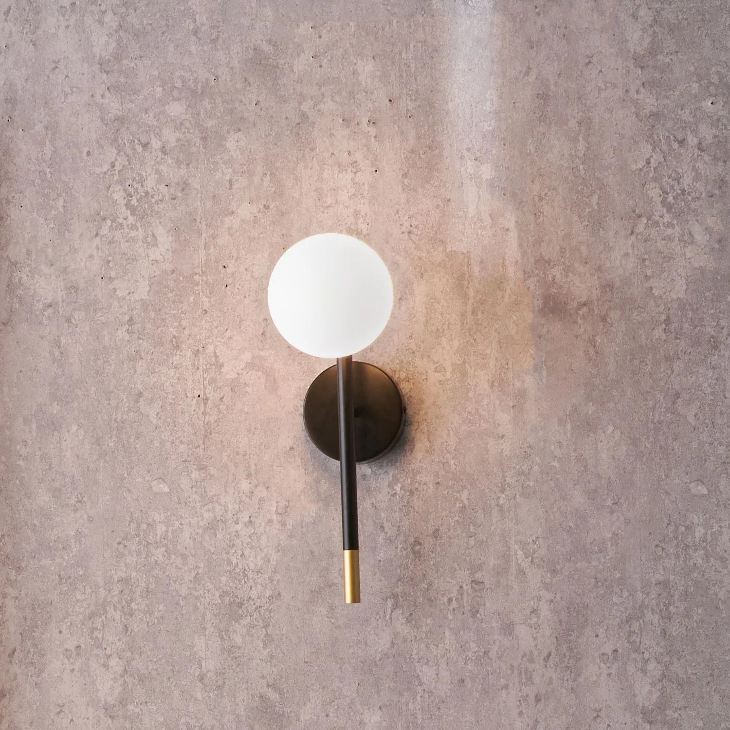 White Glass Orb Shade with Black & Gold Metal Wall Light – Modern Wall Light for Contemporary Interiors 35x11x21cm | Click Style