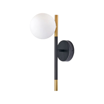 White Glass Orb Shade with Black & Gold Metal Wall Light – Modern Wall Light for Contemporary Interiors 35x11x21cm | Click Style