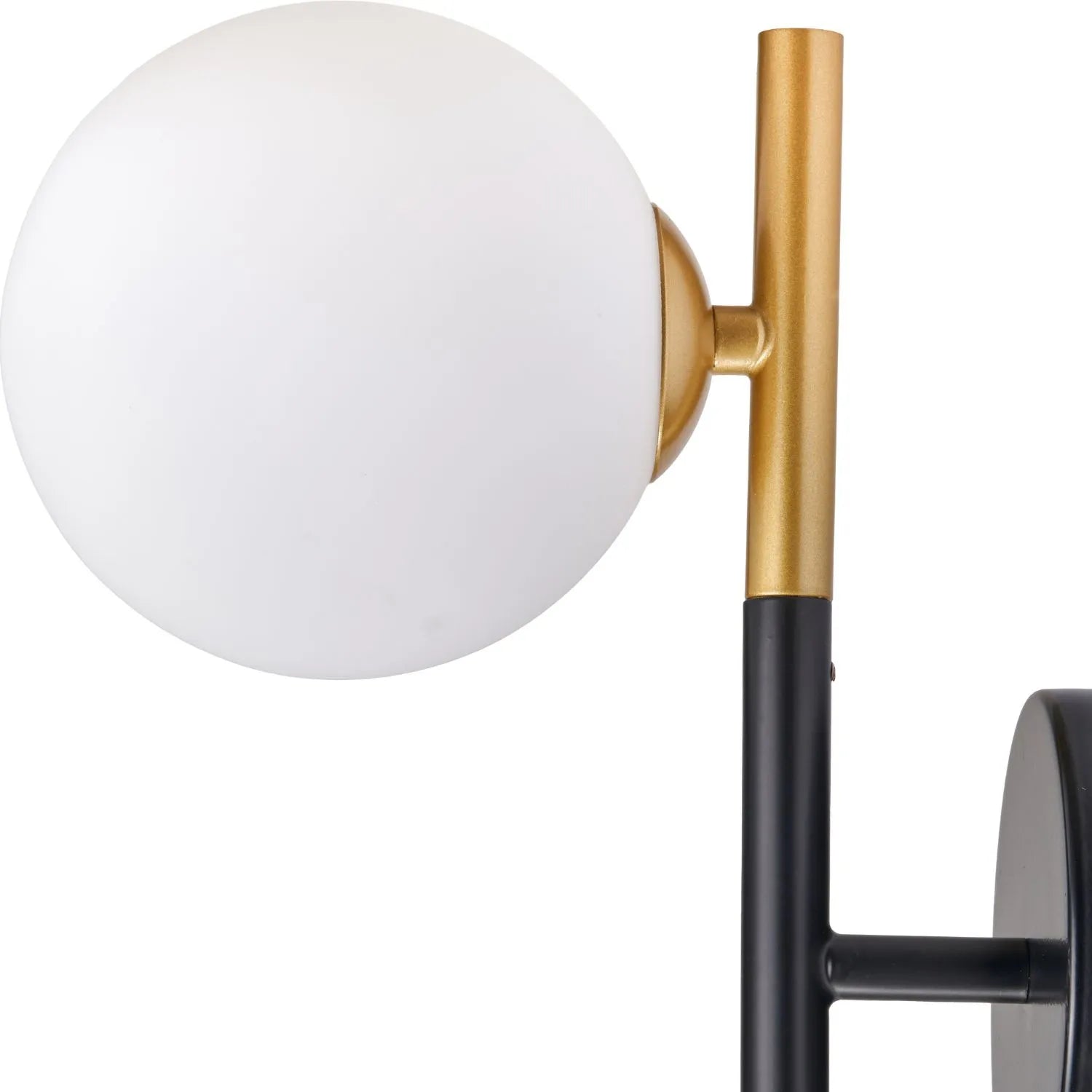 White Glass Orb Shade with Black & Gold Metal Wall Light – Modern Wall Light for Contemporary Interiors 35x11x21cm | Click Style