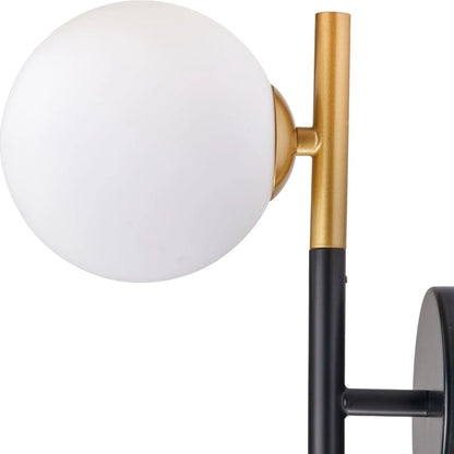 White Glass Orb Shade with Black & Gold Metal Wall Light – Modern Wall Light for Contemporary Interiors 35x11x21cm | Click Style