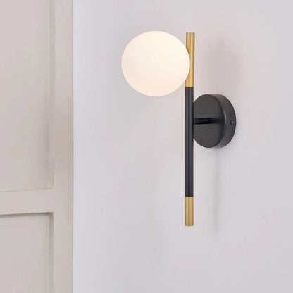 White Glass Orb Shade with Black & Gold Metal Wall Light – Modern Wall Light for Contemporary Interiors 35x11x21cm | Click Style
