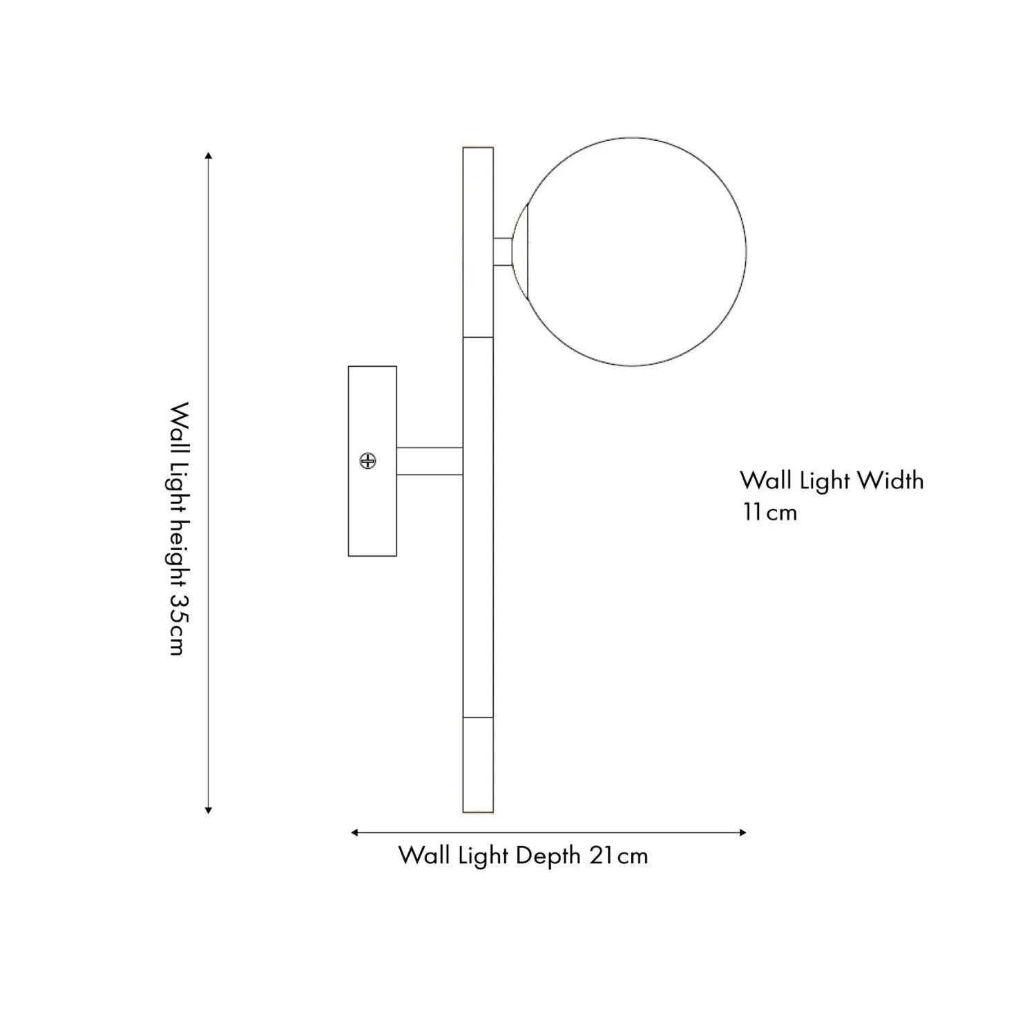 White Glass Orb Shade with Black & Gold Metal Wall Light – Modern Wall Light for Contemporary Interiors Dimensions 35x11x21cm | Click Style