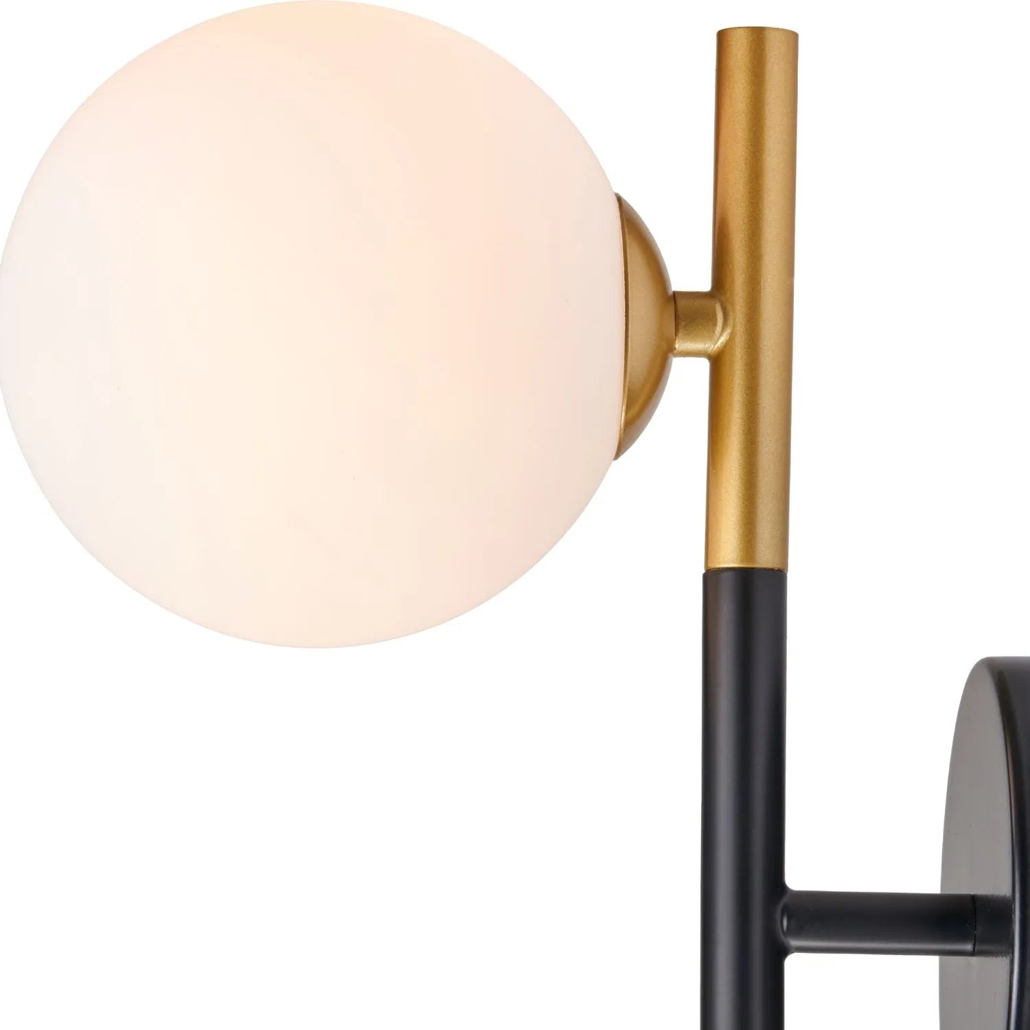 White Glass Orb Shade with Black & Gold Metal Wall Light – Modern Wall Light for Contemporary Interiors 35x11x21cm | Click Style