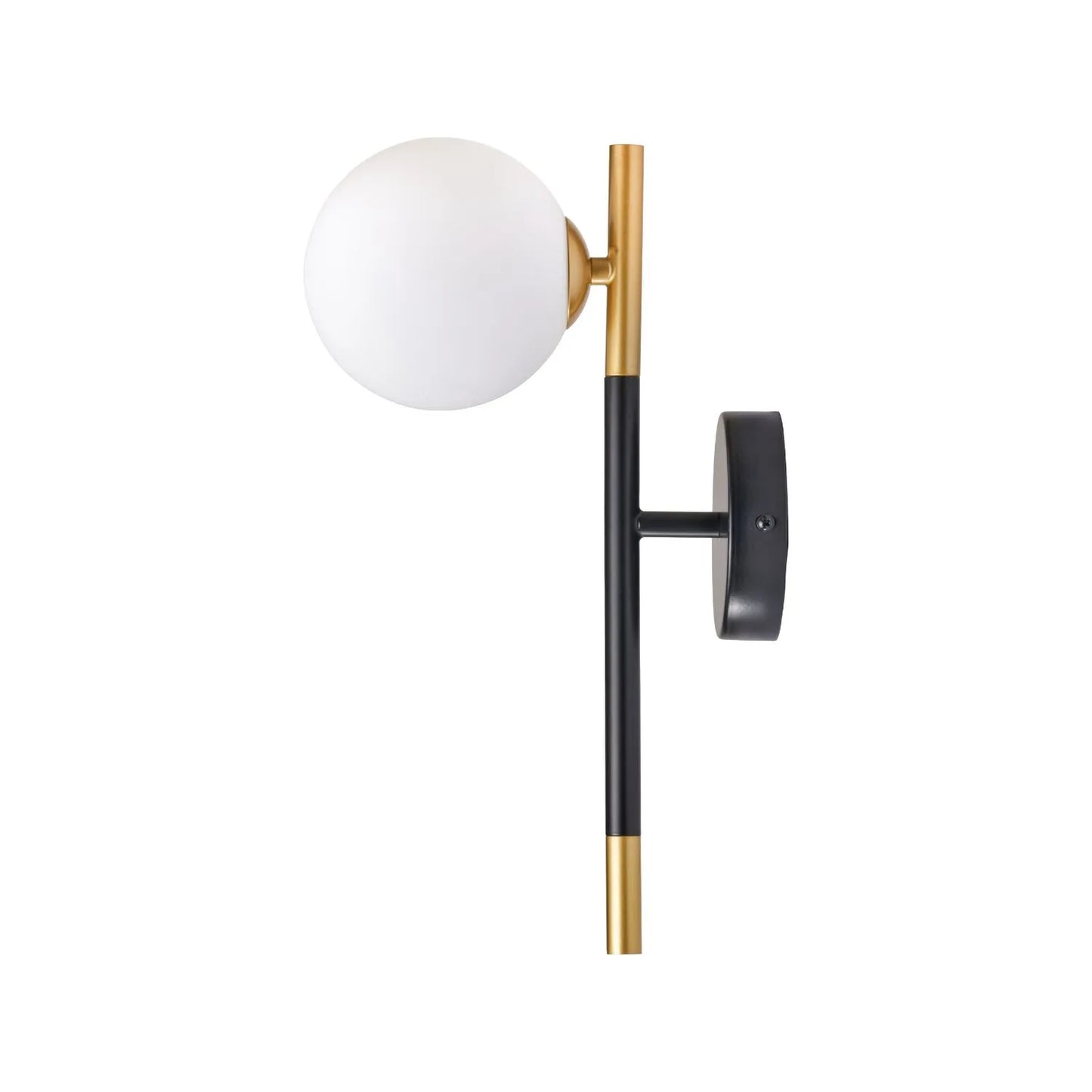 White Glass Orb Shade with Black & Gold Metal Wall Light – Modern Wall Light for Contemporary Interiors 35x11x21cm | Click Style