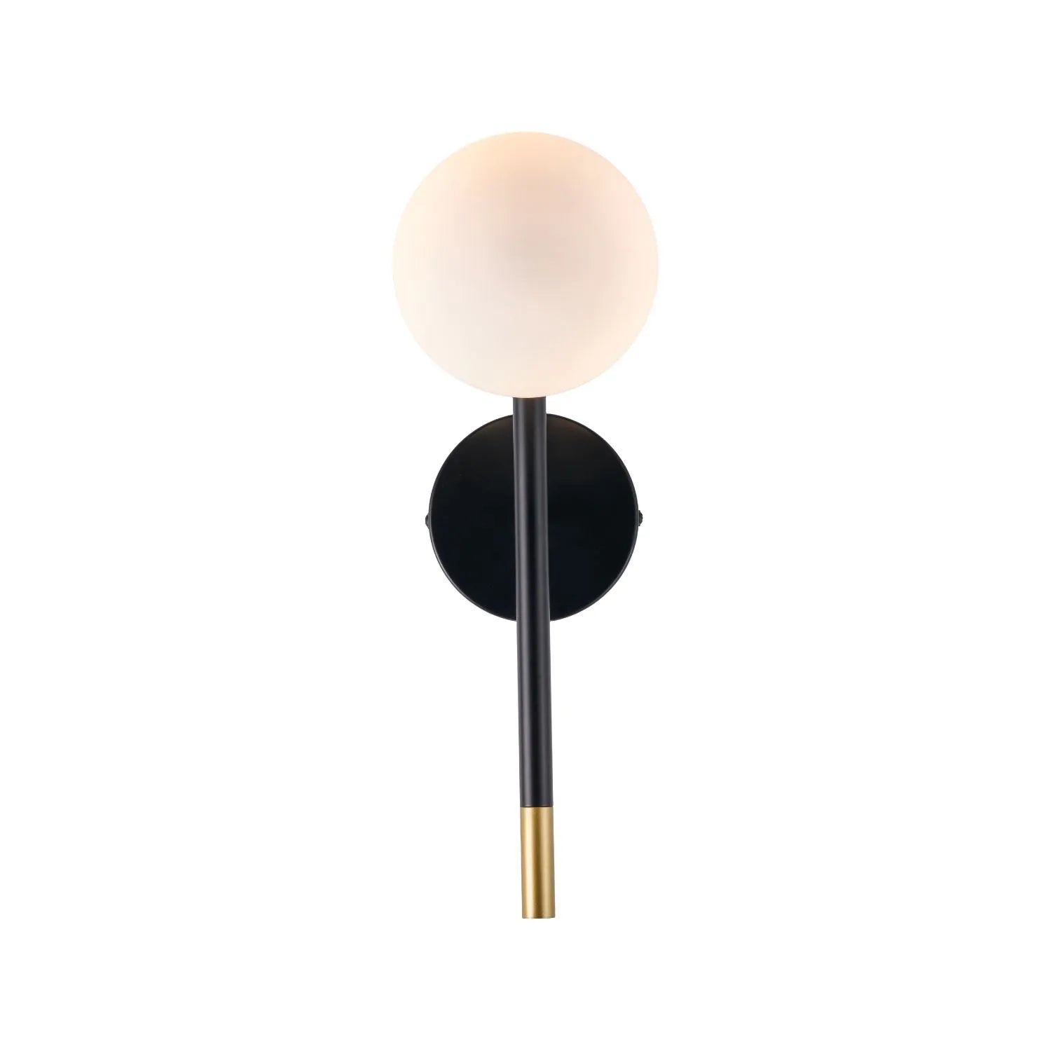 White Glass Orb Shade with Black & Gold Metal Wall Light – Modern Wall Light for Contemporary Interiors 35x11x21cm | Click Style