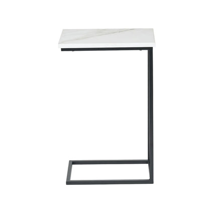 White Marble Effect C Table & Sofa Table with Matt Black Metal Frame – Narrow Wooden Supper Side Table 65x40cm - Click Style