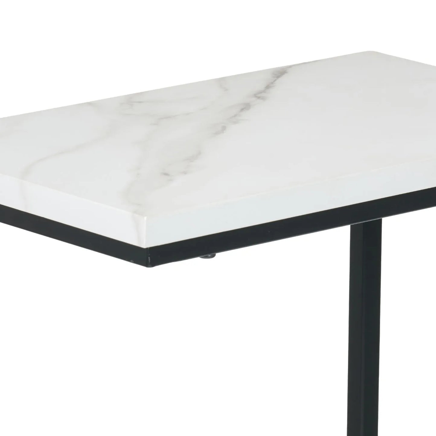 White Marble Effect C Table & Sofa Table with Matt Black Metal Frame – Narrow Wooden Supper Side Table 65x40cm - Click Style