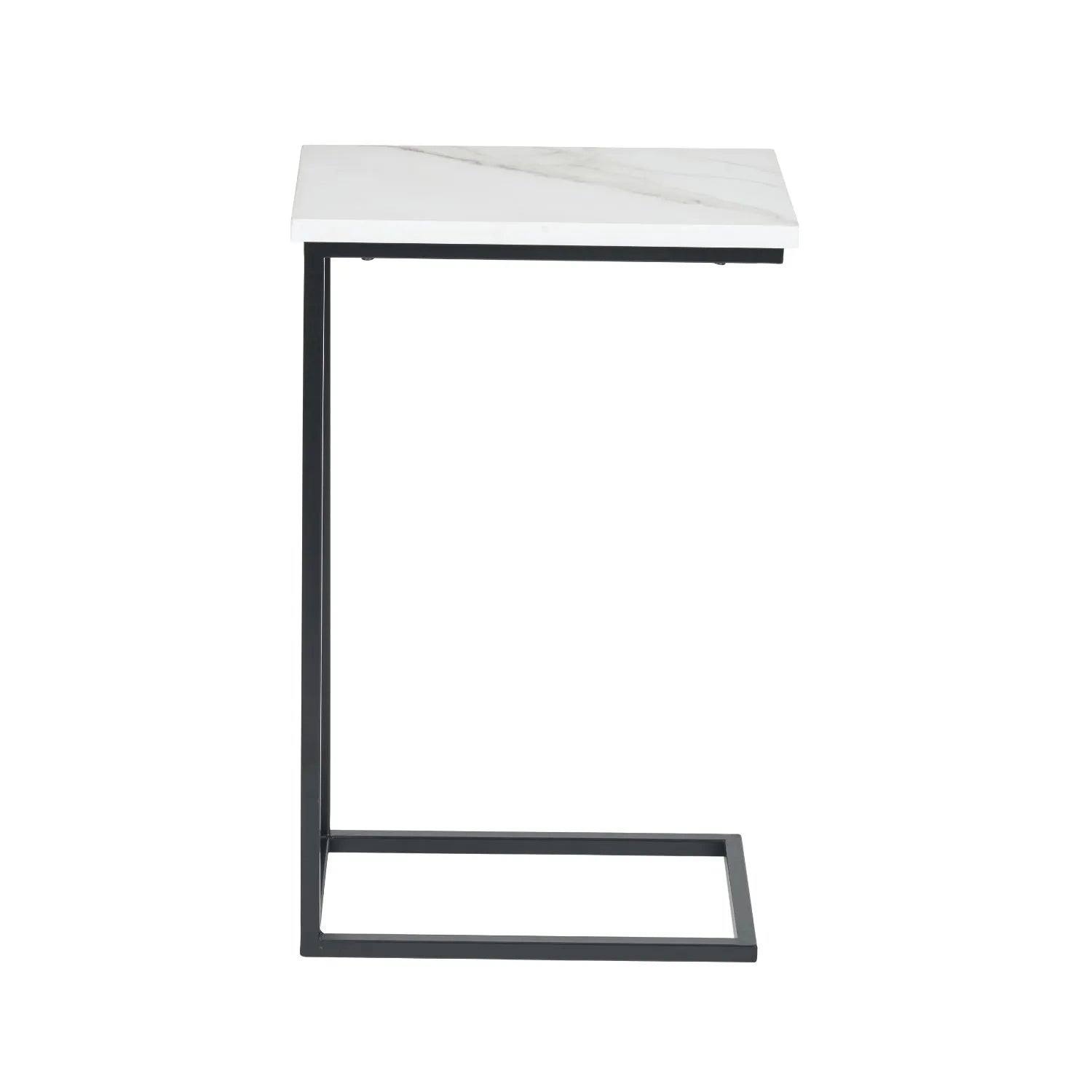 White Marble Effect C Table & Sofa Table with Matt Black Metal Frame – Narrow Wooden Supper Side Table 65x40cm - Click Style