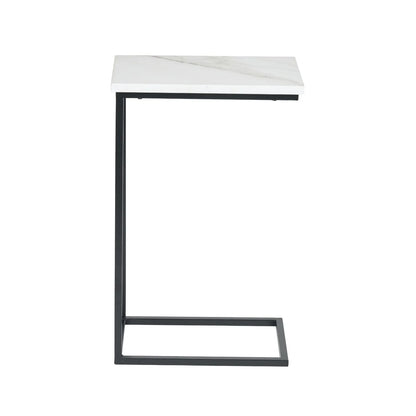 White Marble Effect C Table & Sofa Table with Matt Black Metal Frame – Narrow Wooden Supper Side Table 65x40cm - Click Style