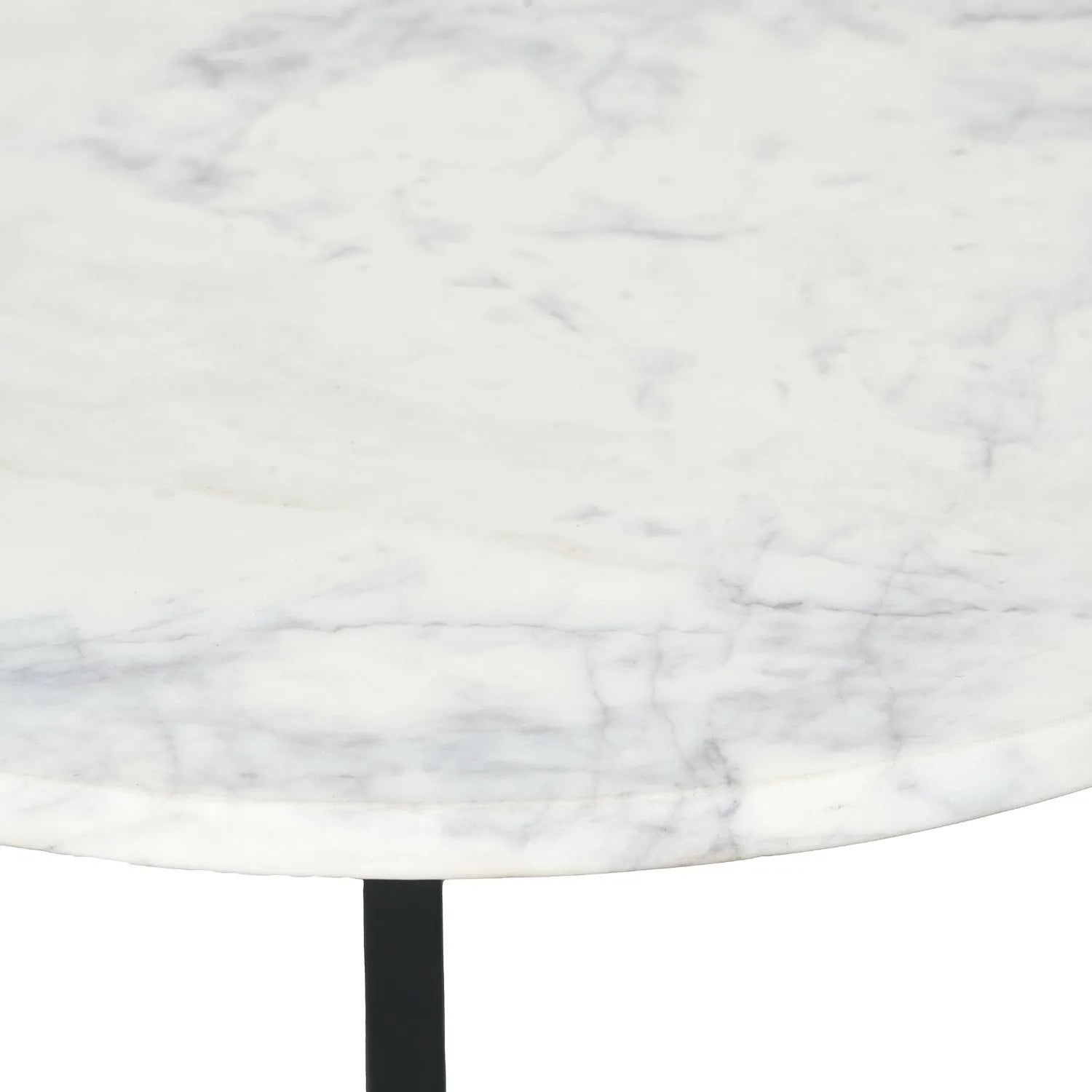 White Marble & Black Metal Side Table with Curved Triangular Base - Modern Round Accent Table 56x46cm - Click Style