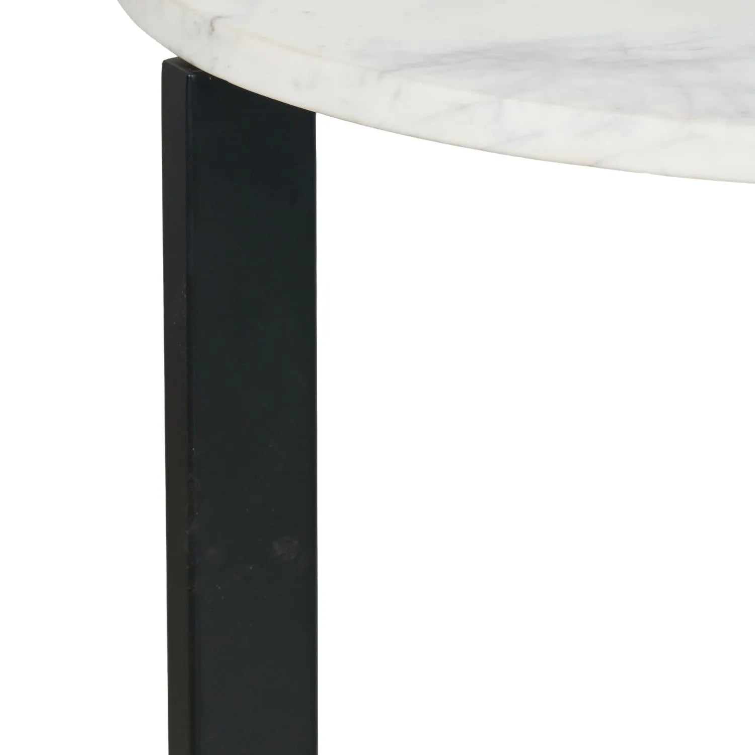 White Marble & Black Metal Side Table with Curved Triangular Base - Modern Round Accent Table 56x46cm - Click Style