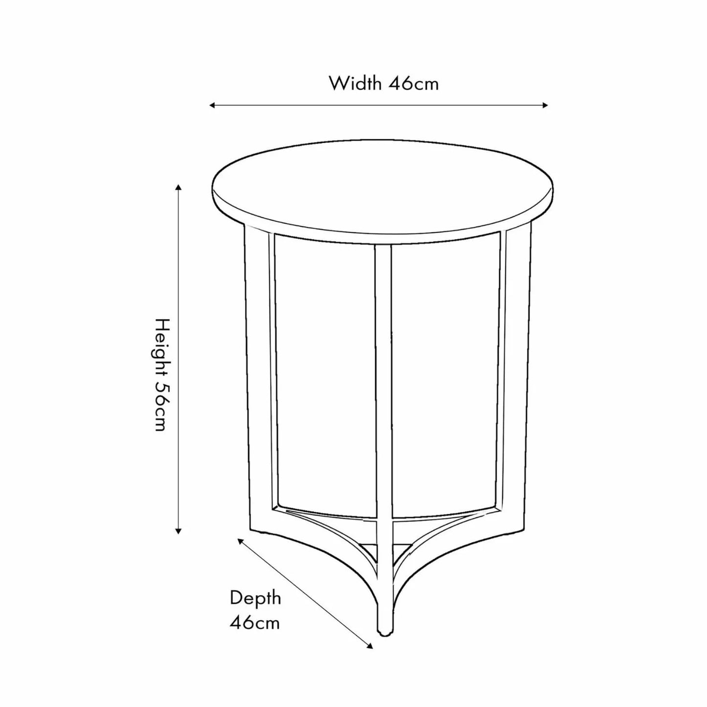 White Marble & Black Metal Side Table with Curved Triangular Base - Modern Round Accent Table Dimensions 56x46cm - Click Style