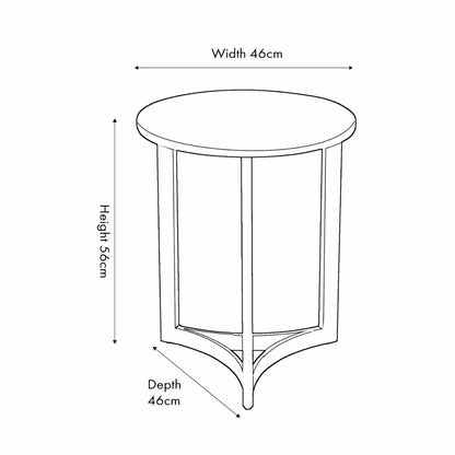 White Marble & Black Metal Side Table with Curved Triangular Base - Modern Round Accent Table Dimensions 56x46cm - Click Style